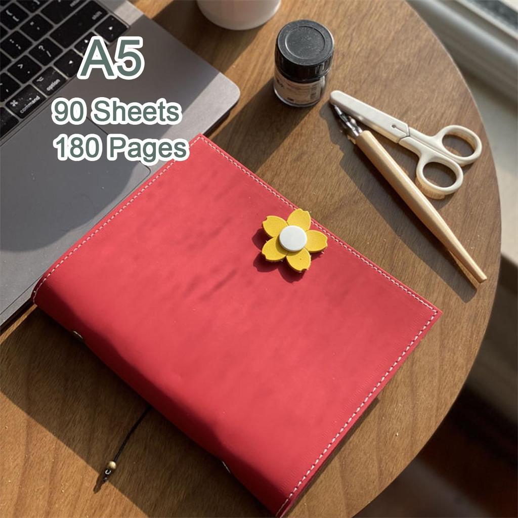 A5 travel diary, girls' leather notebook, student notebook, memo, 90 sheets, 180 pages, replaceable inner pages