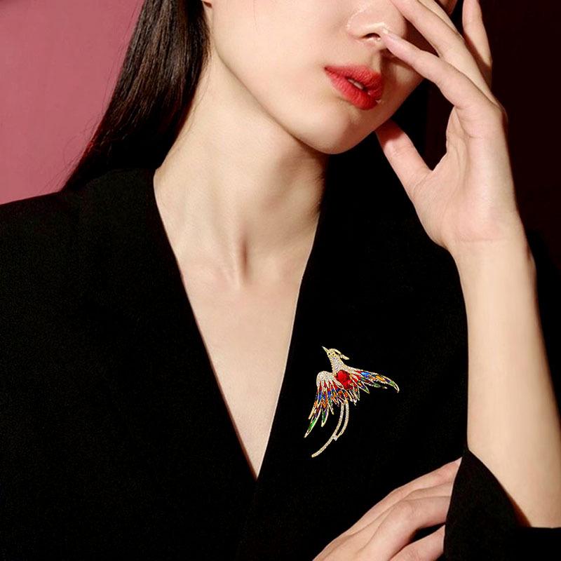 Elegant Cloisonné Enamel Phoenix Brooch - Women's Chinese Style Coat Pin
