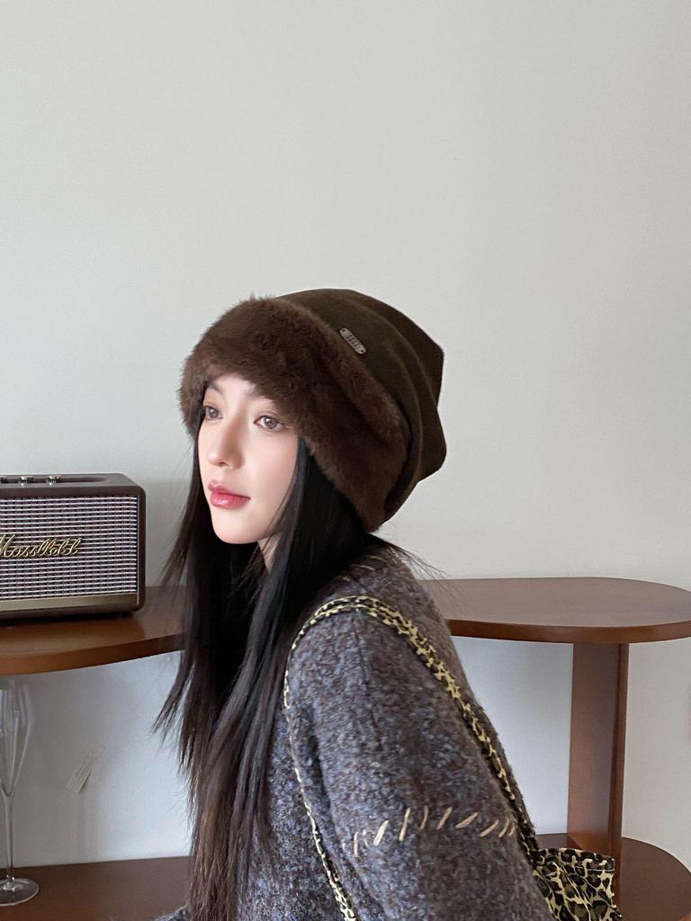 Women's Winter Plush Ear Protection Hat - Korean Style with Loose Fit for Big Head, Cold Protection & Slimming Effect
