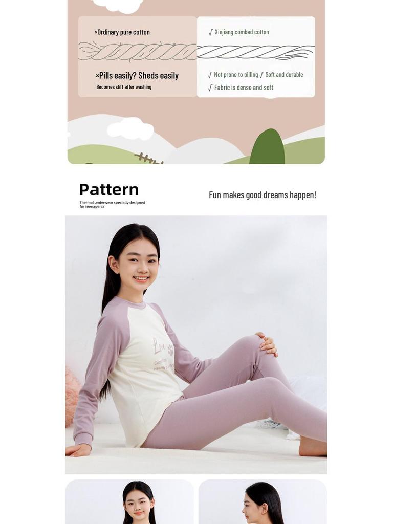 Termounderställ för barn: Bomullsunderställspyjamas för pojkar och flickor för höst och vinter