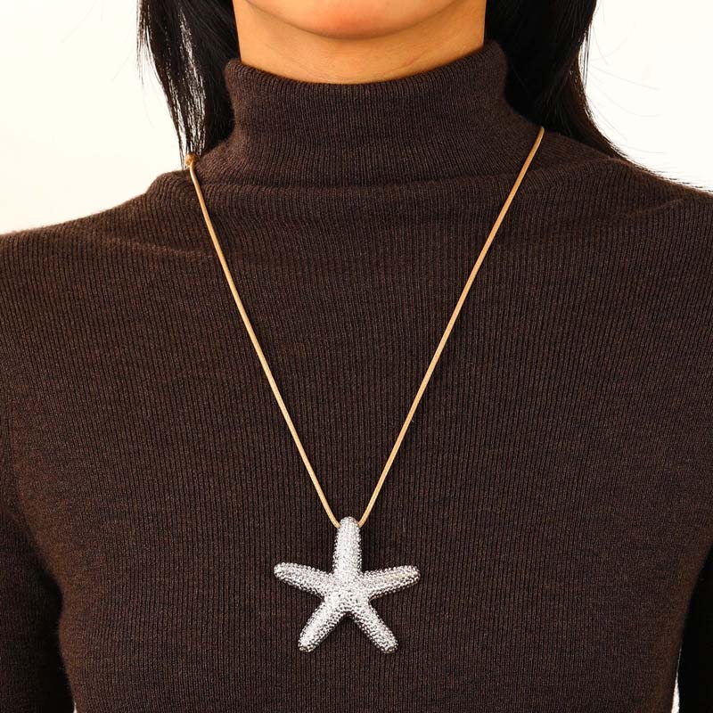 Exaggerated Metal Big Starfish Pendant Necklace for Women Punk Hip Hop Handmade Long Sweater Chain Necklaces Jewelry Accessories