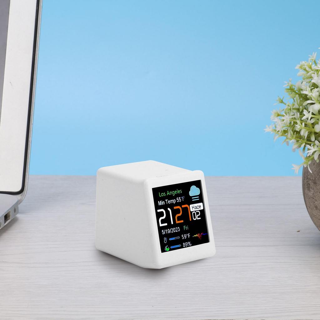 Smart Electronic Clock, Multifunctional Digital Display Weather Station with LCD Screen Temperature Calendar WiFi Auto Brightness 24-Hour Display