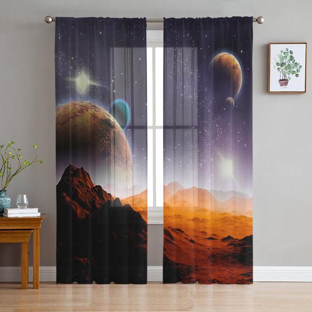 Colorful Space Nebula Starry Sky Galaxy Sheer Voile Curtains For Living Room Bedroom Kitchen Hotel Decor Chiffon Tulle Curtains