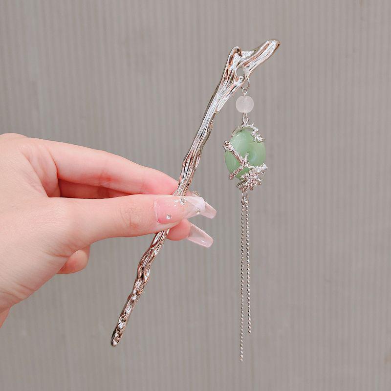 Jade Pendant Hairpin - Modern Chinese Style with Tassel, Elegant Updo Accessory, Perfect for Hanfu