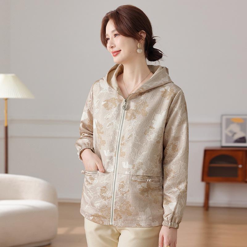 

Mom s 2026 Stylish Plus Size Hooded Windbreaker for Middle-Aged & Elderly Women 4XL [135-150 lbs] хаки
