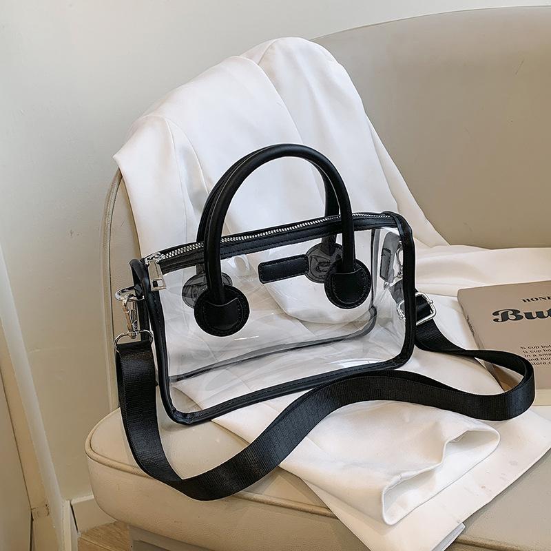 Clear Waterproof Handbag Transparent PVC Jelly Bag for Women Shoulder Messenger Purse for Beach Travel Tote and Shopping