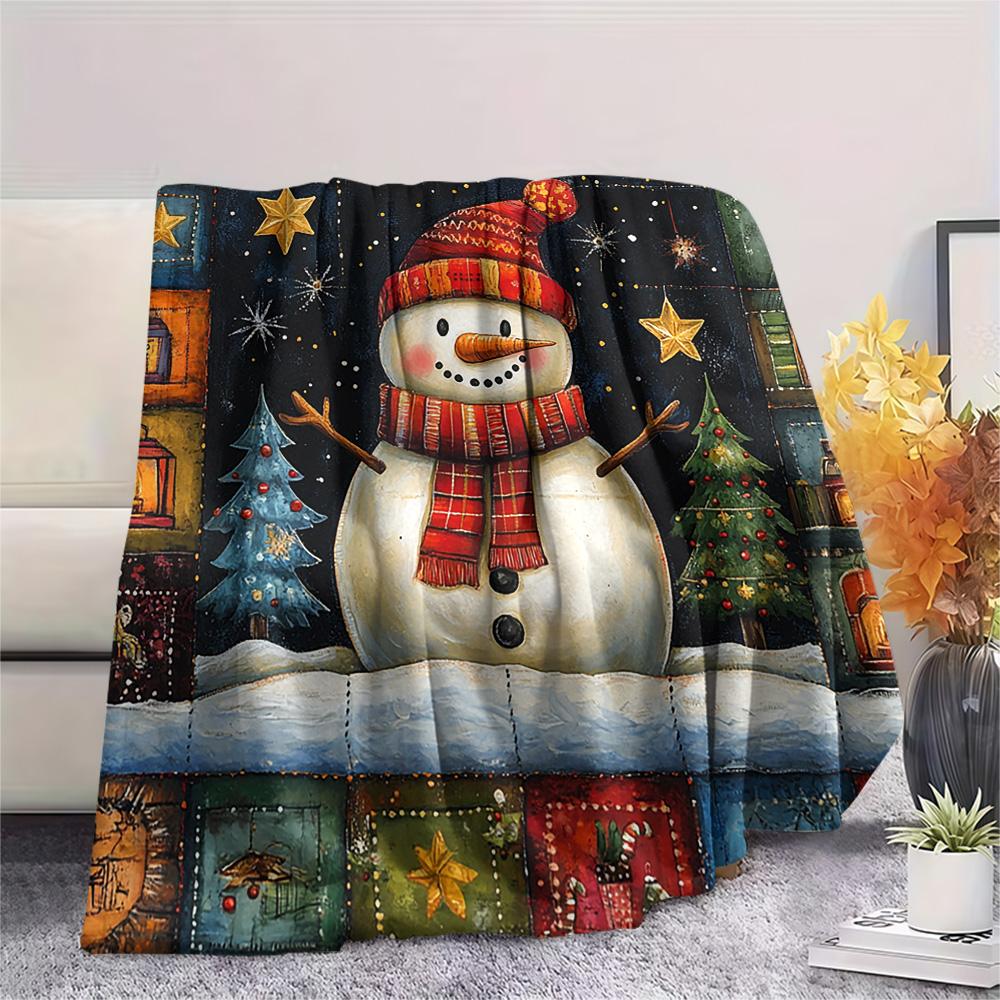 snowman Print Flannel Blanket, High quality Comfortable for All Seasons, Home Decor, Warmth and Comfort, Perfect for Christmas Gifts