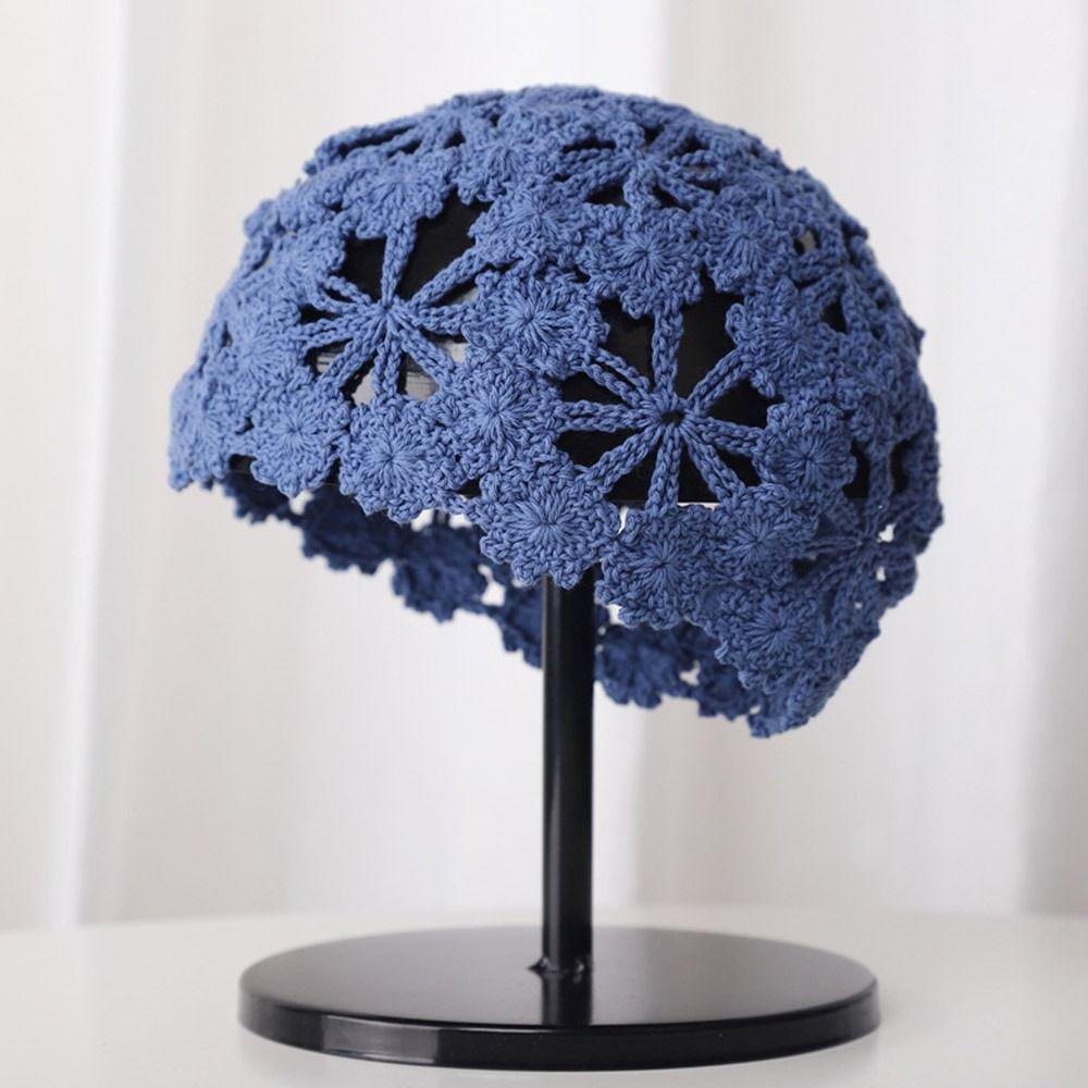 Flowers Knitted Hat Hollowed Out Skullies Hat Breathable Sun Visor  for Women