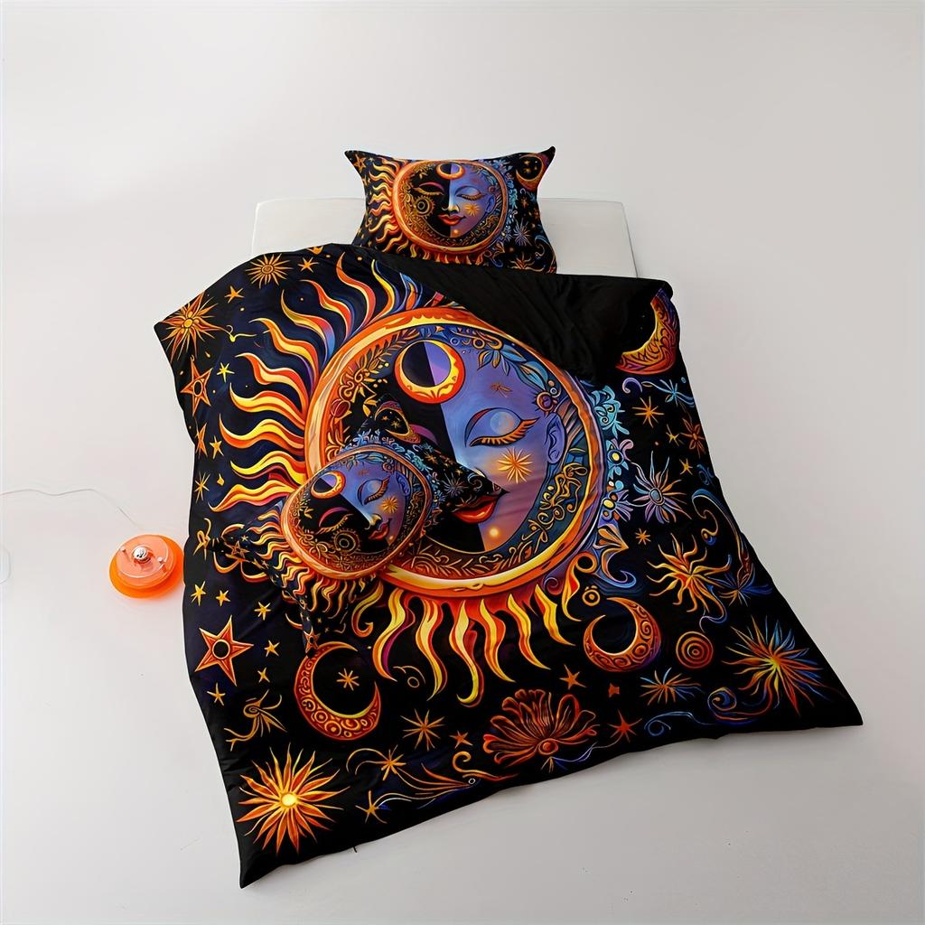 Bohemian Sun & Moon Duvet Cover Set with 1/2 Pillowcases - Quilt Cover Only - Comforter, Flat Sheet & Fitted Sheet Not Included