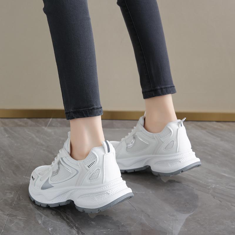 Modische Sneaker für Damen Einfarbig Verschleißfest Outdoor 2024 Hohe Qualität Schnürschuhe Dicke Sohle Damenschuhe Zapatillas Mujer