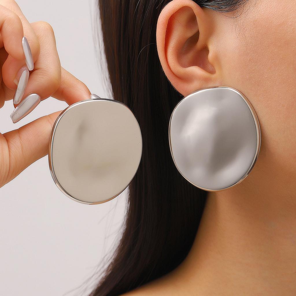 Exaggerated Gold Color Heart Oval Earrings For Women Metal Earing Jewelry Trending Irregular Wrinkled Geometric Earrings