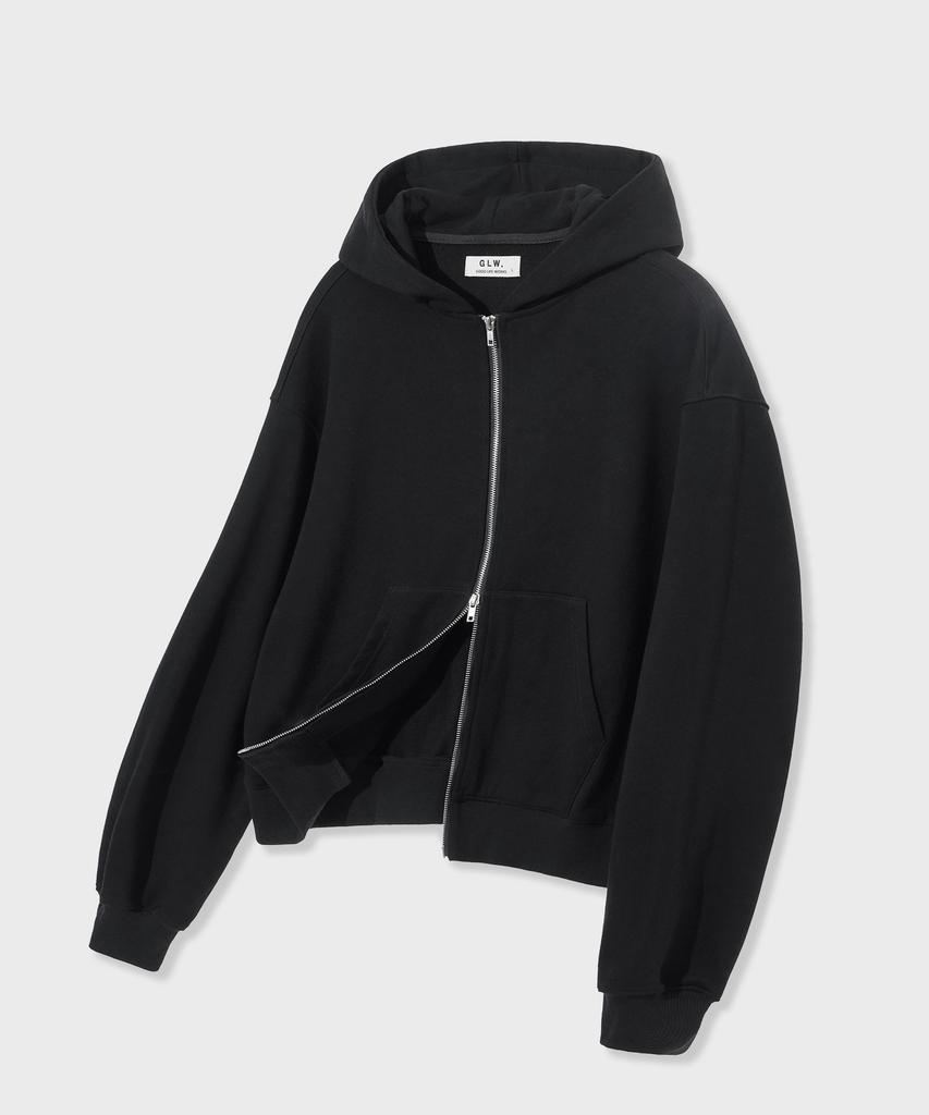 Glw Essential Two-Way Crop Zip-Up Hoodie Black