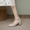 French high heel with skirt shoes pearl single shoes medium heel thick heel etiquette temperament Shu dress black