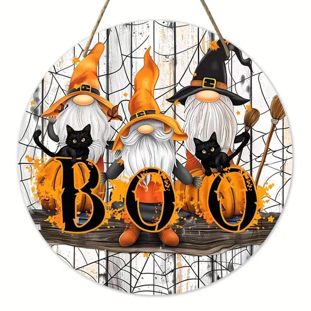 Halloween Wooden Door Plaque Craftsmanship Circular Logo Witch Pendant Home Decor