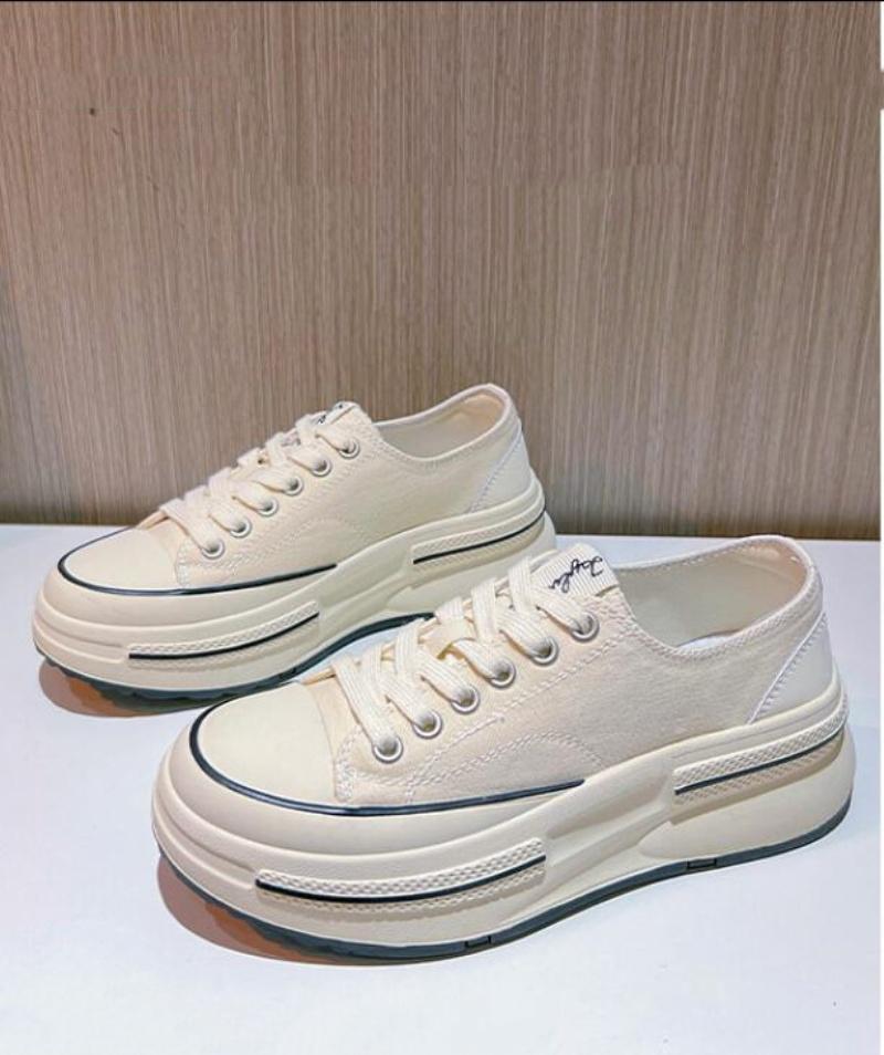 Sneakers Women New Canvas Retro Flats Thick Soled Lace-Up Spring Autumn Lady Handmade Flat Casual Shoes Women