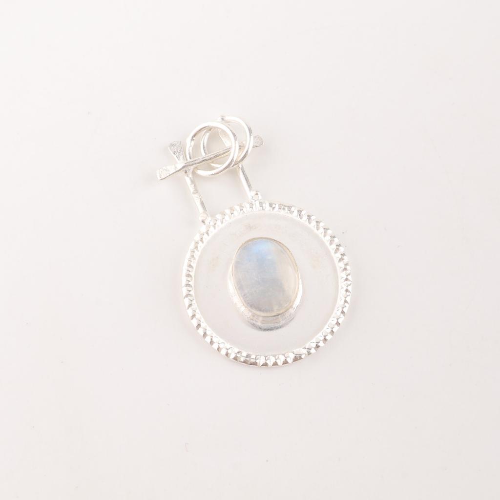 Natural Rainbow Moonstone Gemstone 925 Fine Silver Jewelry Handmade Pendant 1.4" PP-57-25