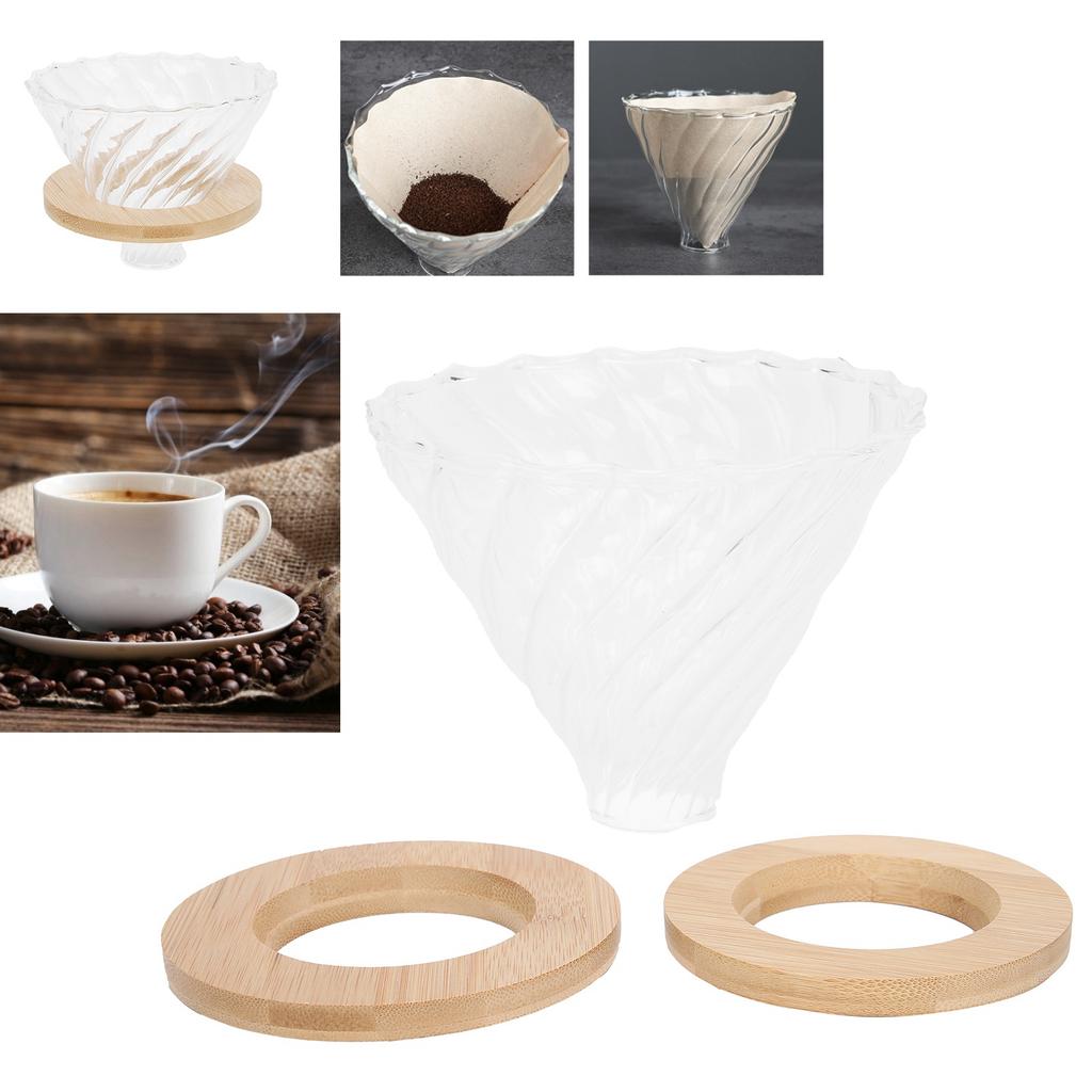 Pour Over Coffee Dripper Cone Filter Cup Coffee Maker Accessories with Wood Base Home Office Use