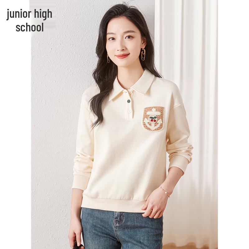 Women's College Style Polo Sweatshirt with Cherry Embroidery