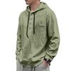 Men's Long Sleeve Hoodie Shirt Linen Drawstring Button Front Pullover Casual Loose Fit Lightweight Top for Spring Autumn