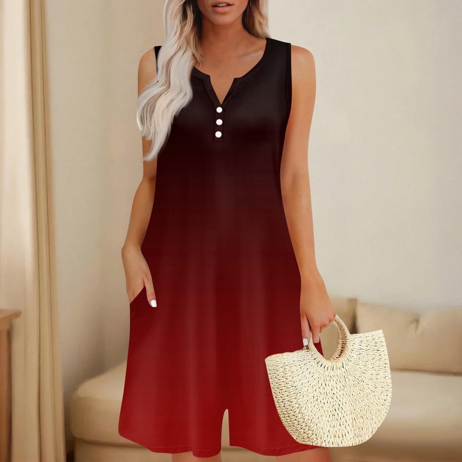 

Женские модные и повседневные цельные шорты без рукавов с карманом на пуговицах XL винный