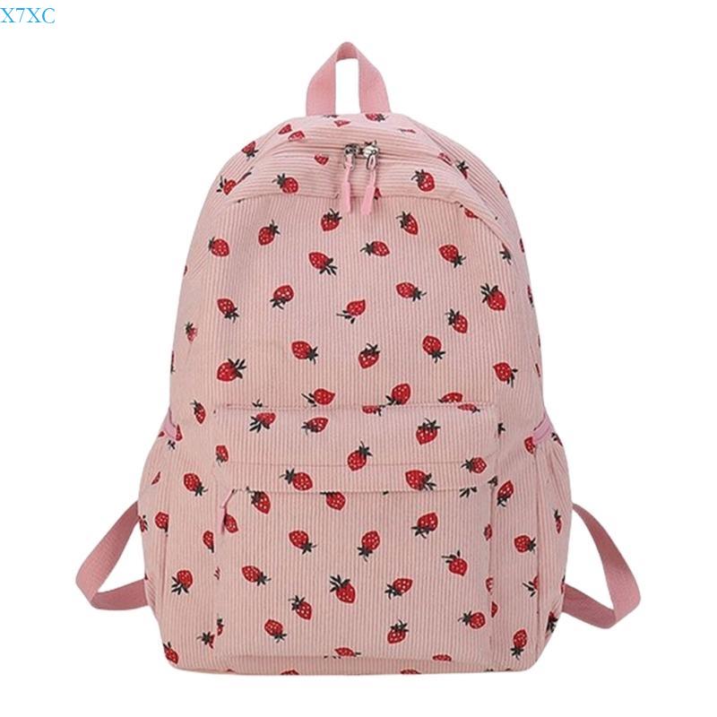 X7XC Student School Backpack Travel Backpack Strawberry Backpack Trend Laptop Backpack Teenagers Aesthetic Backpack