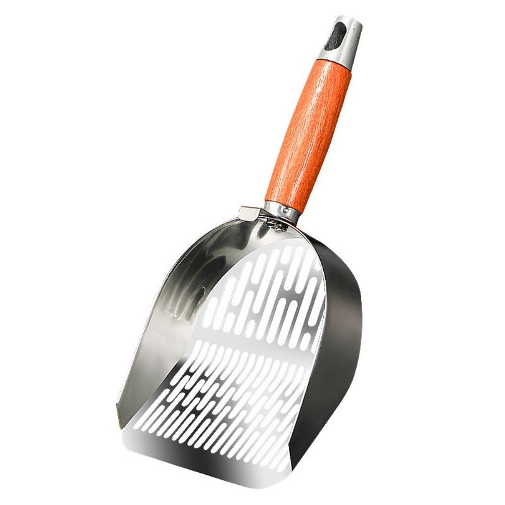304 Stainless Steel Cat Litter Shovel Anti-slip with Wooden Handle Cat Toilet Scoop Fine Mesh Cat Poop Cleaning Tools