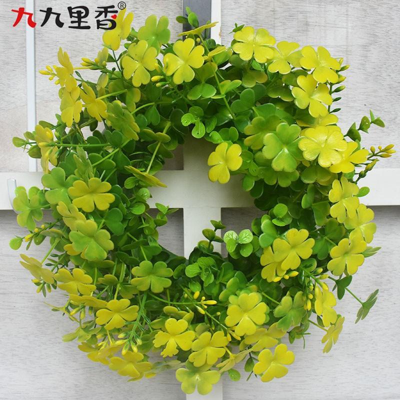 Small Yellow Clover Wreath Artificial Door Decor With Eucalyptus Home Interior Wedding Photography Outdoor Use