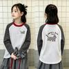 Girls' Striped Cotton Long-Sleeve T-Shirt, Spring/Autumn Style, Loose Fit, Versatile Patchwork, Round Neck, Medium to Large Sizes