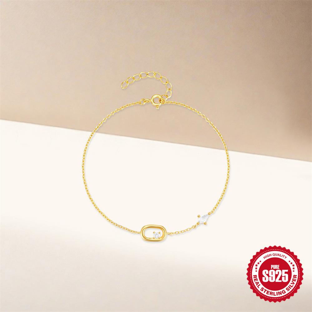 Oval Geometric Zircon Diamond Bracelet, Women'S Fashion Style S925 Sterling Silver Classic Women'S Bracelet