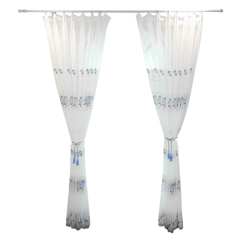 Embroidery Sheer Curtains Floral Drapes Window Treatment Curtain Panels For Living Room