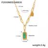 18K Gold-Plated Malachite Green Striped Collarbone Necklace - Small Square INS Style Retro Jewelry