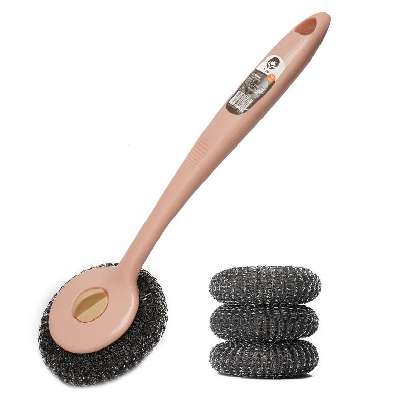 Long Handle Kitchen Cleaning Brush with Steel Wool Balls
