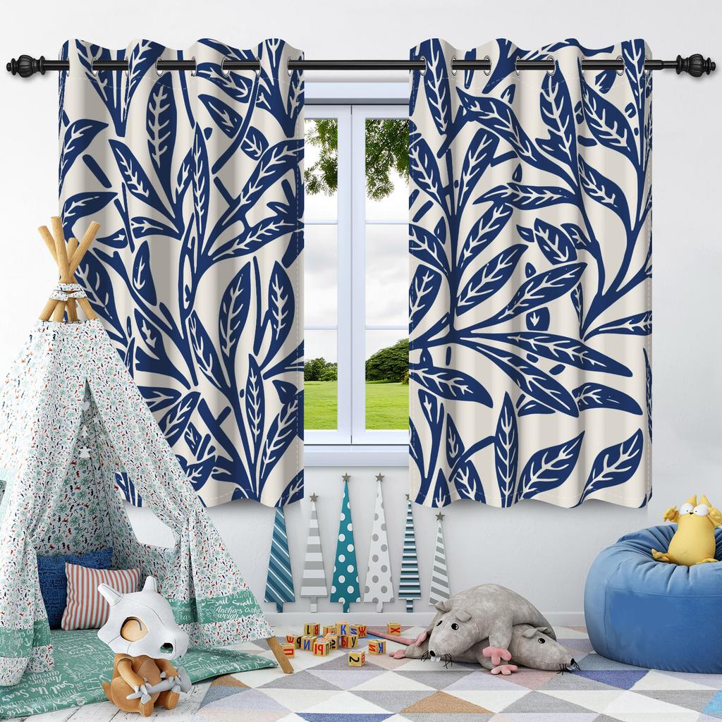 2pcs Fresh Flowers Plants Blackout Curtain Bedroom Privacy Partition Living Room Darkening Heat insulation Window Curtains