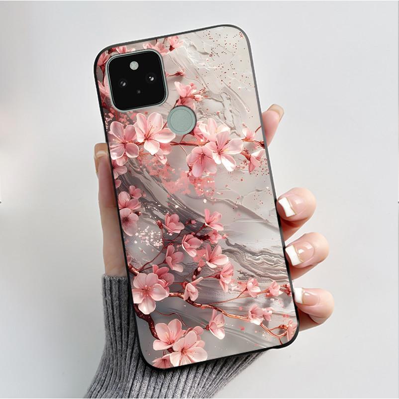 Silikonhülle für Google Pixel 5 Pixel 5A Pixel5 Pixel5A Weiche Abdeckung Luxus Mode Schmetterlingsblumen Bemalt Schwarz Handyhülle