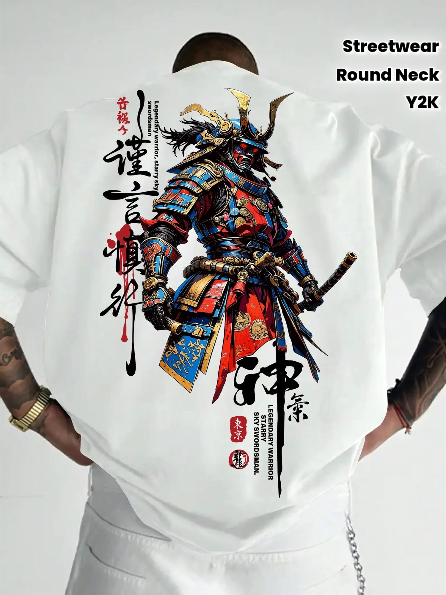

Unisex New Summer Streetstyle Tshirt with Cartoonstyle Samurai Pattern Suitable for Daily Wear Suitable for Both Unisex and Women 4XL