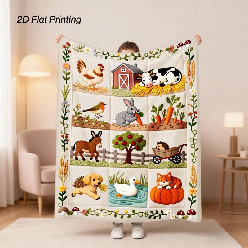 Ultra-Soft Farm Animal Print Throw Blanket - Cozy Cow, Pig, Sheep & Chicken Design Warm Plush for Couch, Bed All-Season Comfort