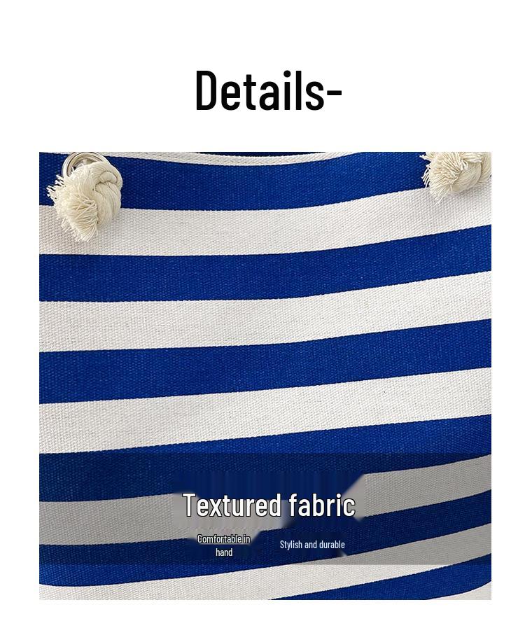 Eco-Friendly Striped Canvas Tote Bag - Large Capacity Shopping & Beach Bag