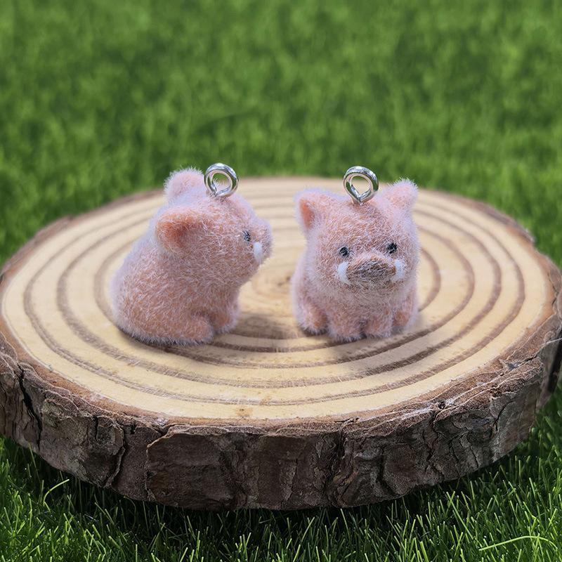 2Pcs Adorable 3D Mini Flocking Pig Charms Soft Flocked Piggy Pendants for DIY Jewelry Making Kids Art Craft Projects