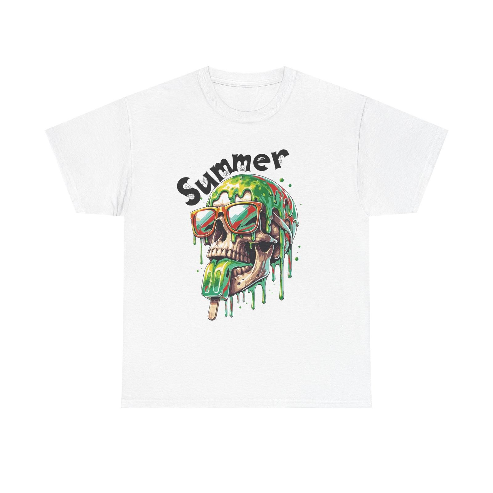 Summer Skull Unisex Heavy Cotton Tee, Fun Graphic Tee, Casual Shirt, [...] S