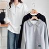 Plus Size Women's Cotton Half-Zip Long Sleeve Sweatshirt with Turn-Down Collar