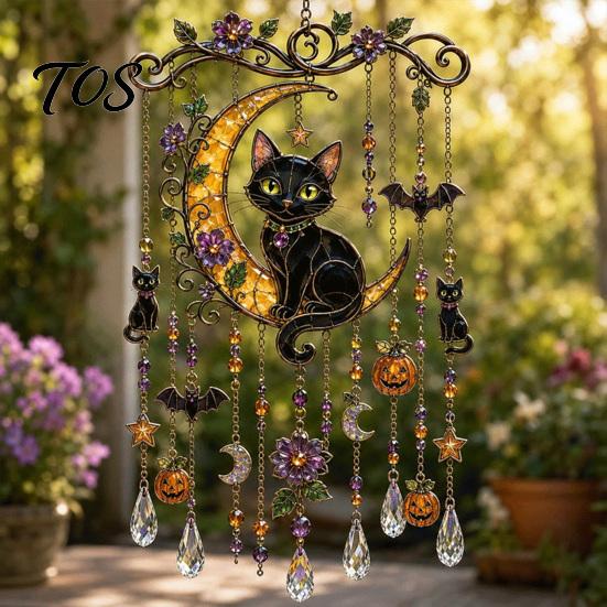 Handcrafted Spooky Home Accents Halloween Acrylic Wind Chime Pendant, Crystal Suncatcher Hanging Ornaments, Decorative Unique Seasonal Ornaments