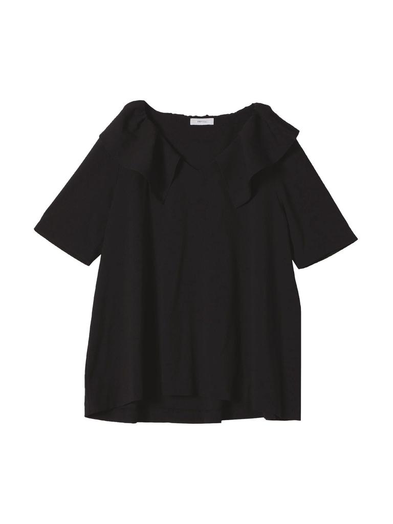 Versendet jede Web-exklusive maschinenwaschbare Bluse mit Rüschenkragen aus grobem Satin, 2025SS, 721530004, Schwarz, Einheitsgröße