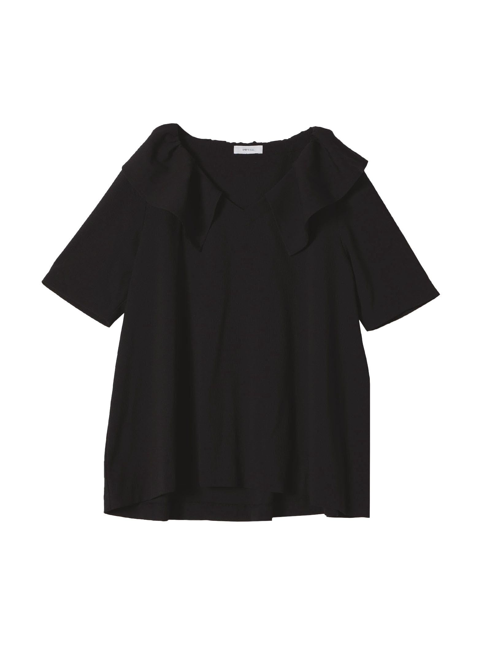 

Ships Any Web Exclusive Machine Washable Rough Satin Frill Collar Blouse, 2025SS, 721530004, Black, One Size