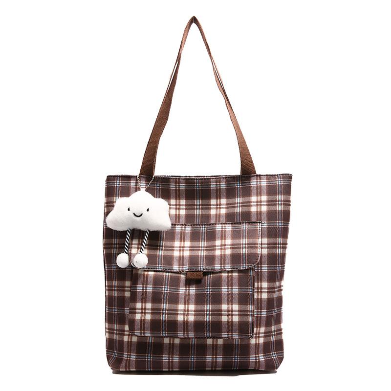 

New canvas bag Japanese retro plaid bento bag Bao Ma going out hand bag office worker handbag bag single package коричневый
