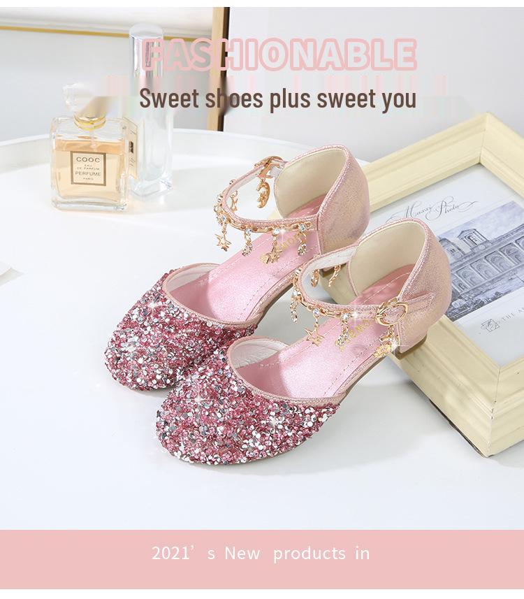 Girls' Crystal Sequin Princess Sandals 2025 - Summer High Heels with Hollow Design