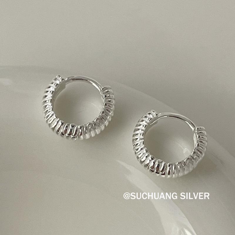 Su Chuang S925 Sterling Silver Twisted Cable Hoop Earrings for Women - Elegant, Versatile Design Sterling Silver 925