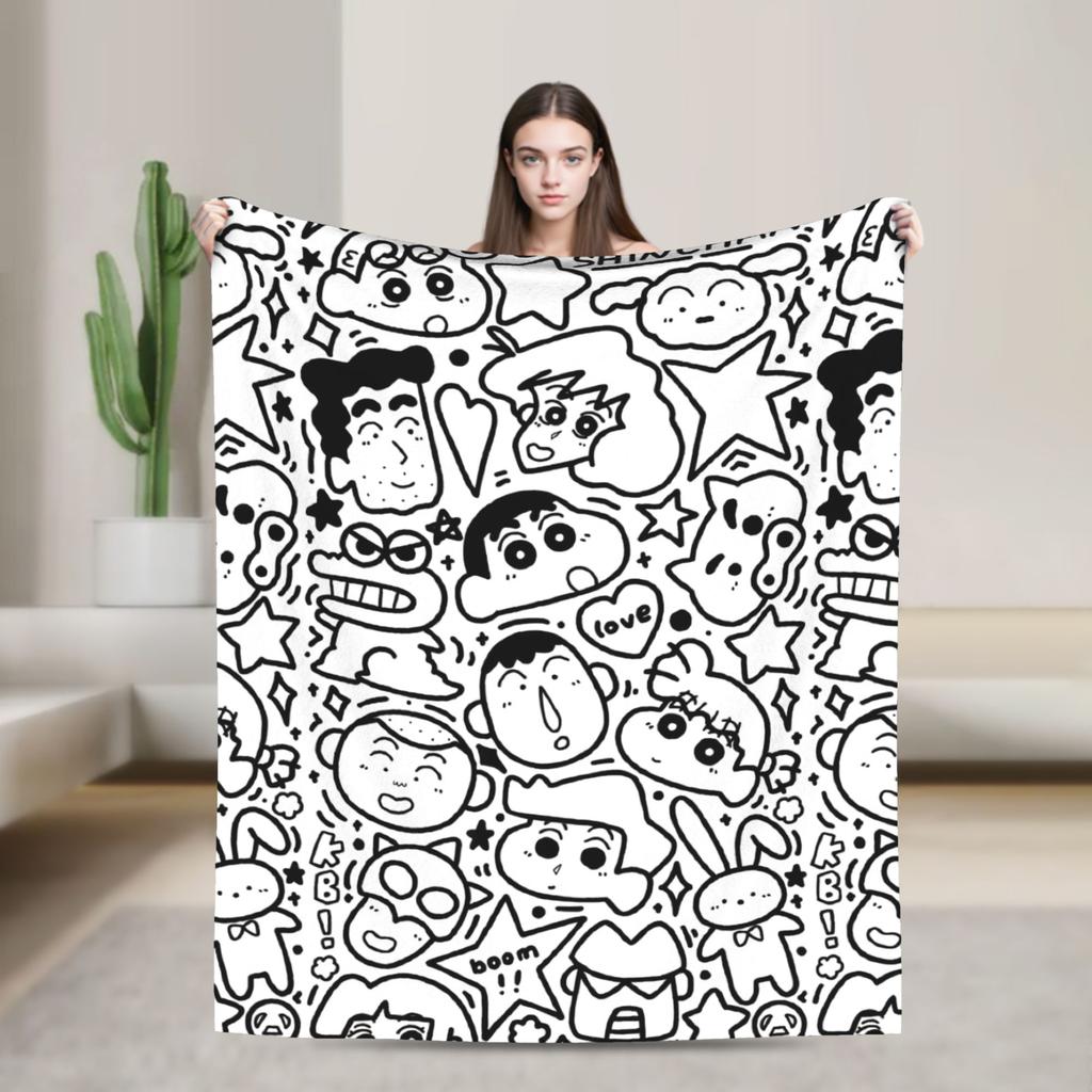 Crayons Shin Chans Anime Blankets Flannel Spring/Autumn Portable Warm Throw Blankets for Bedding Travel Plush Thin Quilt