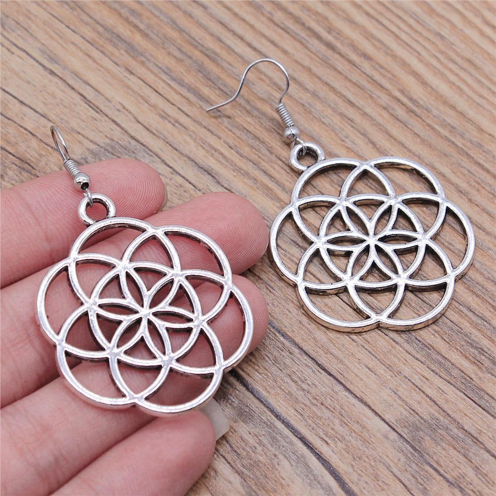 Hängeohrring Pflanze Blume des Lebens Minimalistischer Schmuck Komponenten Ohrringgröße 18x19mm QE020