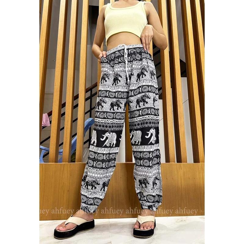 Elephant Pants Long Adjustable Elastic High Waistband Strap Jumper  Unisex Man Women Print Thailand Casual Streetwear Beach Bohemian Retro Vintage