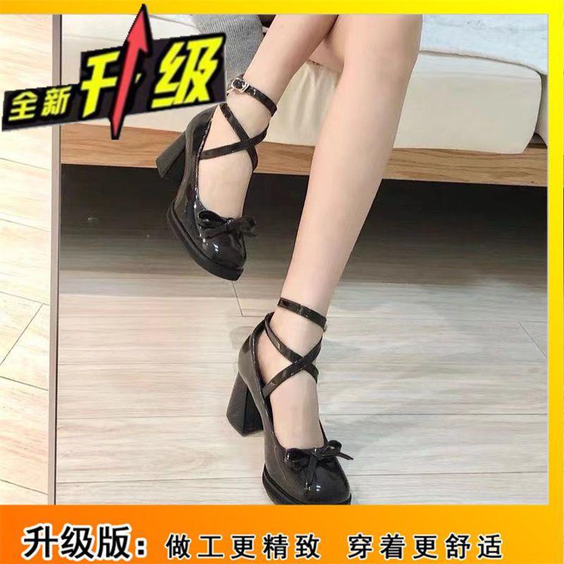 

Evening breeze gentle high heels with skirt thick heel black jk college style Mary Jane women s shoes spring word belt single shoes 41